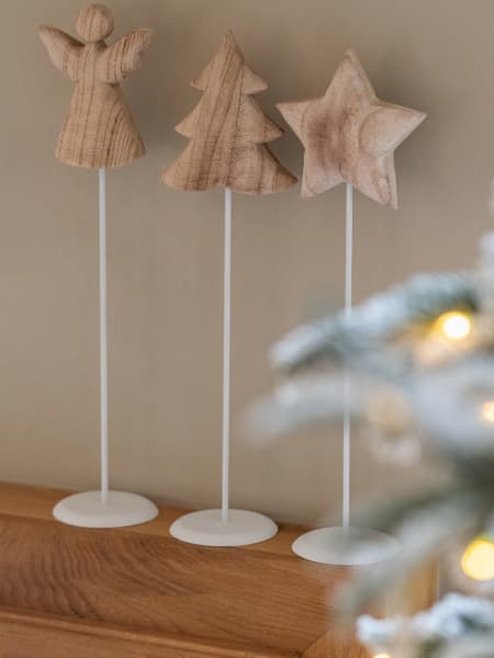 Figura de madera con base blanca 45 cm (ángel, abeto, estrella)