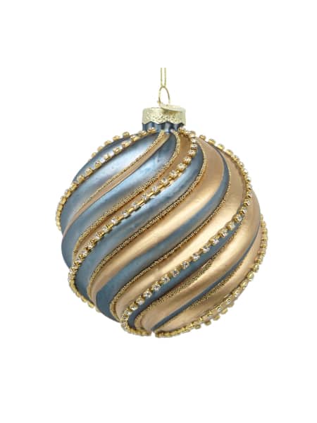 Bola de Navidad con líneas azul y champán Ø10 cm