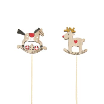Pick Decorativo Navideño con Figura de Madera