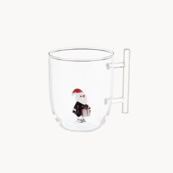 Taza Navideña de Cristal Transparente con Santa Claus