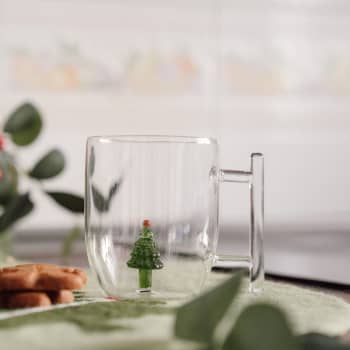 Taza Navideña de Cristal Transparente con Abeto