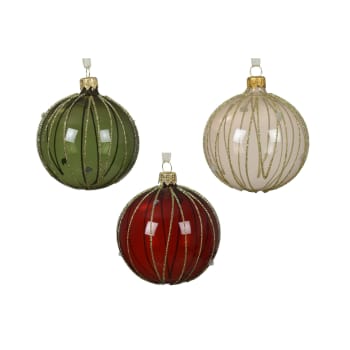 Bola para Árbol de Navidad con Rayas Verticales en Glitter