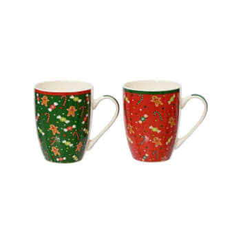 Taza Navideña de Porcelana Diseño Navideño rojo y verde