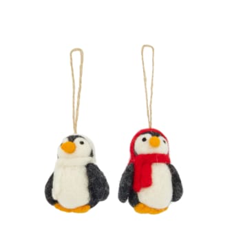 Adorno Colgante de Lana Pingüino con Bufanda Navideña