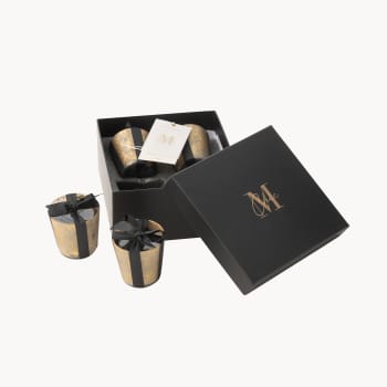 Caja 4 velas perfumadas dorado/negro Ø6,5 cm