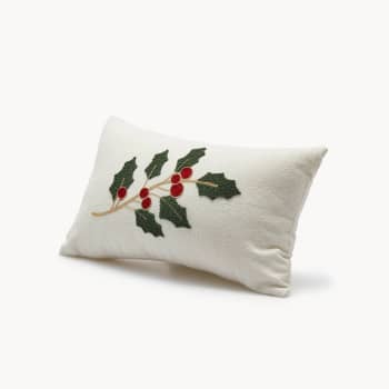 Cojín blanco Decorativo con Motivos Navideños de Acebo