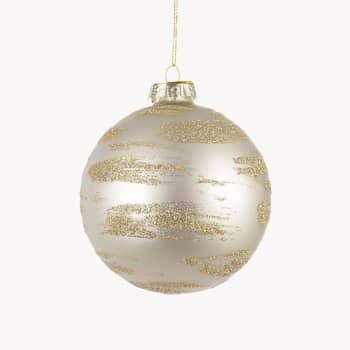 Colgante Bola Pincelada Blanco y Dorado Ø10 cm