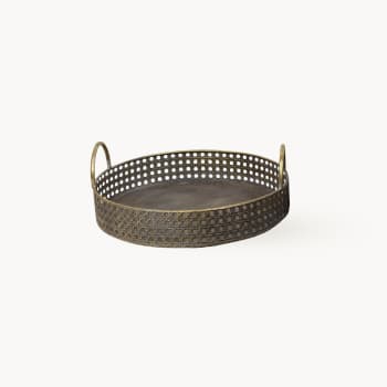 Bandeja Redonda Dorada y Negra de Metal 34x12 cm