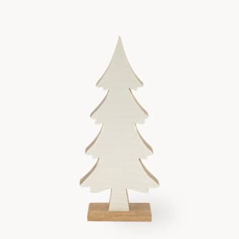 Abeto de Madera Natural y Blanco con Base, 5x16.5x38 cm