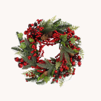 Corona artificial de Navidad Norah roja con bayas Ø 40 cm