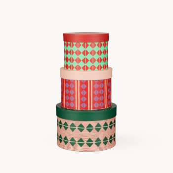 Set de 3 Cajas de Regalo Rombos Verde D21x14 cm