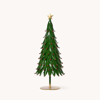 Abeto de Navidad con Bolas Rojas y Base de Metal Verde, 18 cm (Diámetro) x 50 cm (Alto)