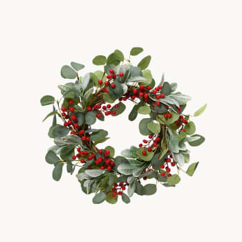 Corona artificial de Navidad de eucalipto verde con bayas Ø 50 cm