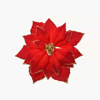 Clip artificial de Flor de Pascua dorada y roja Ø 24 cm