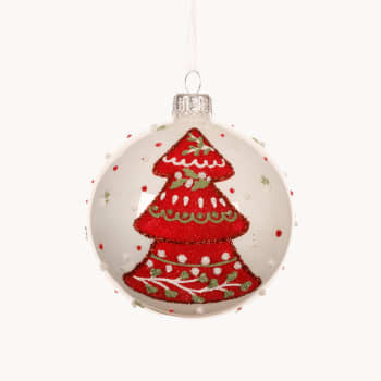 Colgante Bola de Cristal Roja y Blanca para Abeto, Ø8 cm