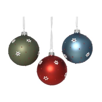 Bola de Navidad de cristal mate con flores Ø8 cm