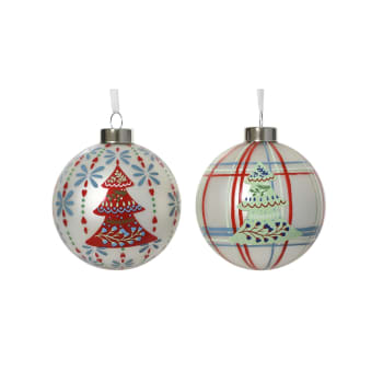 Bola de Navidad de cristal blanca con abeto Ø8 cm