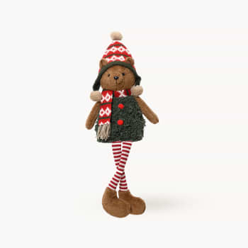 Oso de Navidad con bufanda y gorro de grecas, 15x23x68 cm