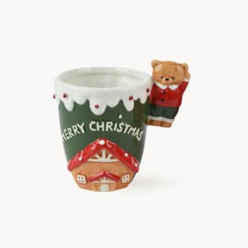 Taza de Navidad con diseño de Casa y Oso, Altura 12 cm