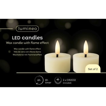 Set 2 velas LED crema blancas cálidas Ø4,4 cm