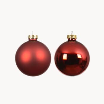 Caja de 6 Bolas de Navidad de Cristal Mate y Brillante Color Rojo de 8 cm