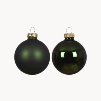 Caja de 4 Bolas de Navidad de Cristal Verde Pino Mate/Brillo - 8 cm
