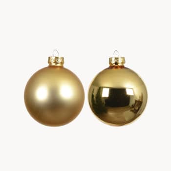 Caja de Bolas de Navidad Mate y Brillo Doradas de Cristal, Ø 10 cm