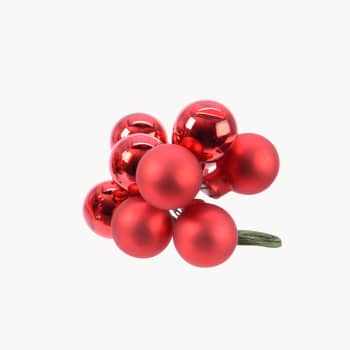 Racimo de Bolas de Navidad Mate y Brillo Rojas, Diámetro 2 cm