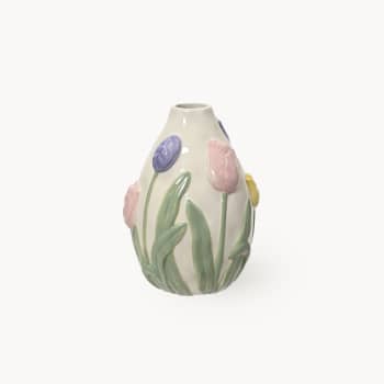 Jarrón de Dolomita con Relieve de Tulipanes Decoris Ø13,6x18,5 cm