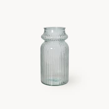 Jarrón de Cristal Reciclado Transparente con Nervaduras Decoris Ø14,5x28 cm