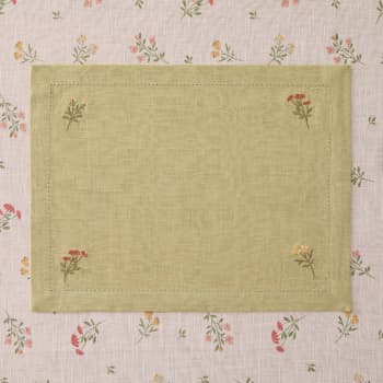 Mantel individual de algodón efecto lino con flores bordadas Florgu