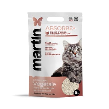 Arena para gatos Martin Sellier Absorbe+ pellets de guisante con carbón activo 5 L
