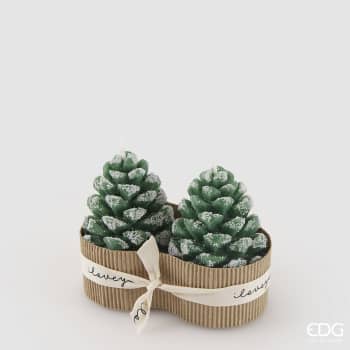 Velas decorativas con forma de piña nevada verde Ø6 cm (2 unidades)