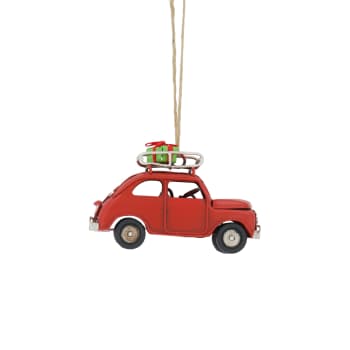 Colgante coche rojo con regalo de Navidad
