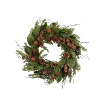 Corona artificial de cascabeles y piñas Ø60 cm