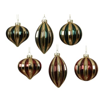 Bola de Navidad con líneas doradas verde y rojo Ø8 cm