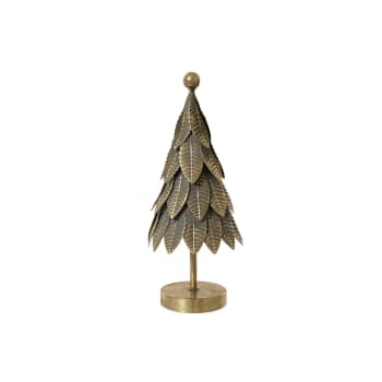 Figura de abeto con hojas de metal dorado antiguo 35 cm