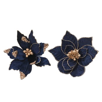 Clip flor de Pascua azul oscuro con purpurina Ø29 cm