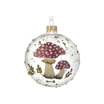 Bola de Navidad de cristal transparente con setas y nieve Ø8 cm
