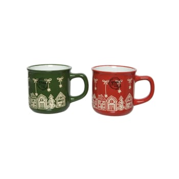 Mug de casitas rojo y verde 8,6 cm