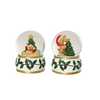 Bola de nieve de oso con abeto Ø6,5×8,7 cm
