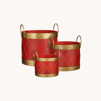 Cubo tambor rojo/dorado 24,5×26×25,5 cm (serie de 3)
