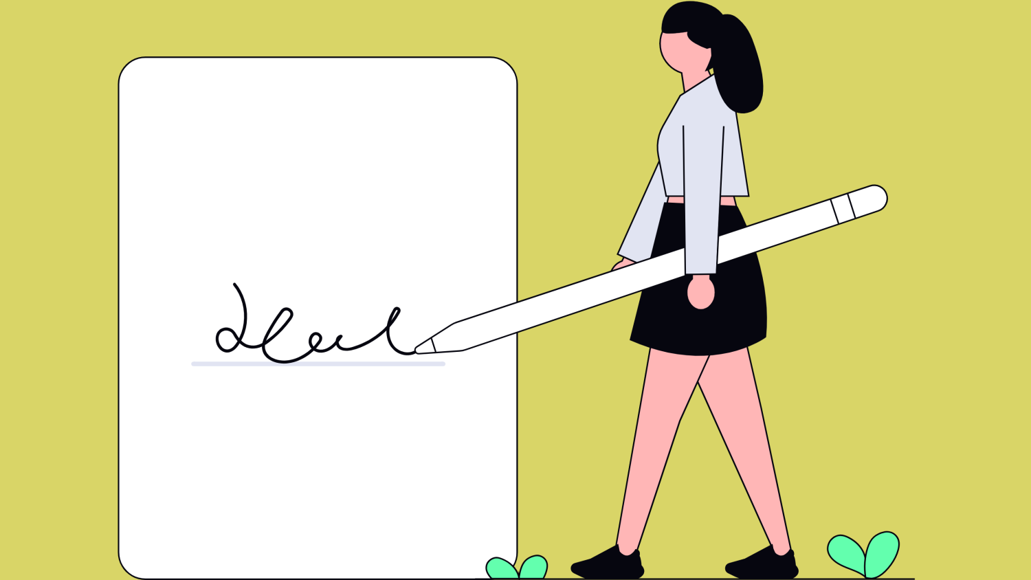 illustration of an artist signing her signature
