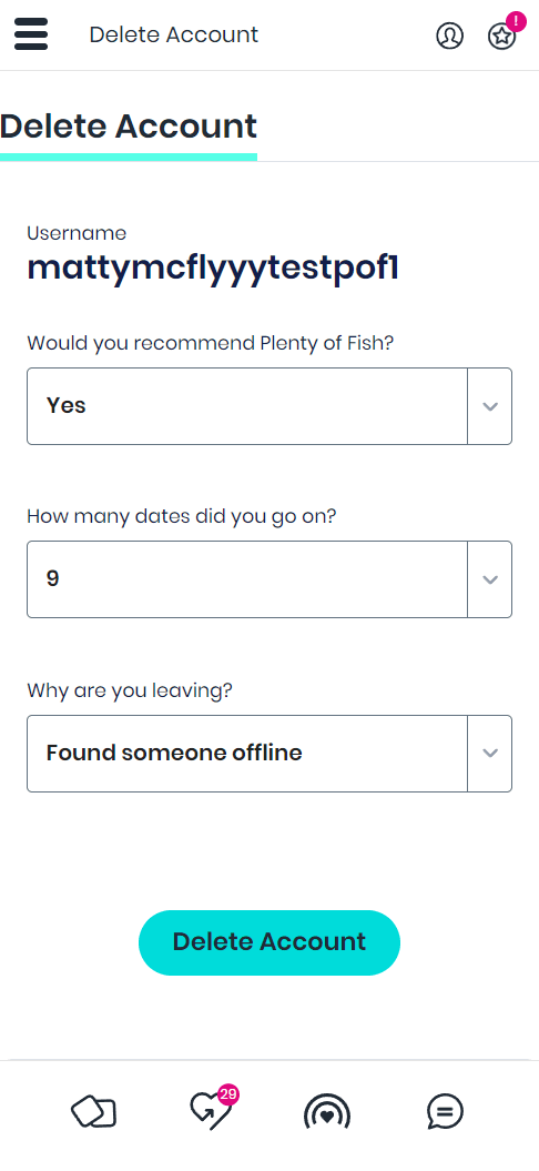 delete pof account button