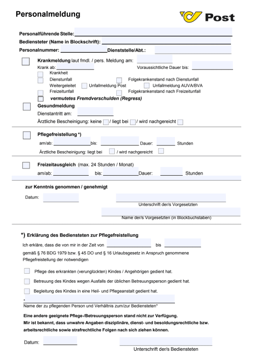 Ansuchen um Pflegeurlaub