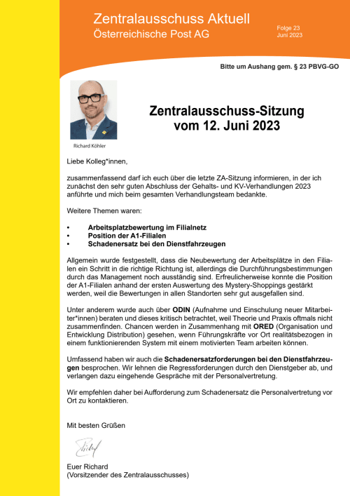 Zentralausschuss-Sitzung vom 12. Juni 2023