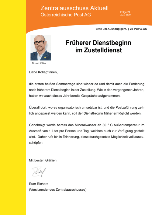 Früherer Dienstbeginn im Zustelldienst