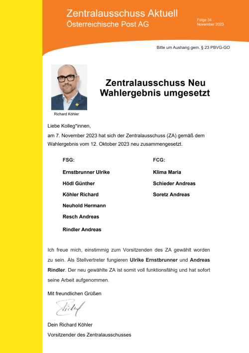 Zentralausschuss Neu Wahlergebnis umgesetzt