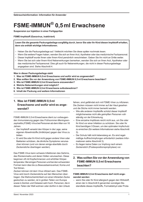 Gebrauchsinformation FSME-IMMUN Impfstoff