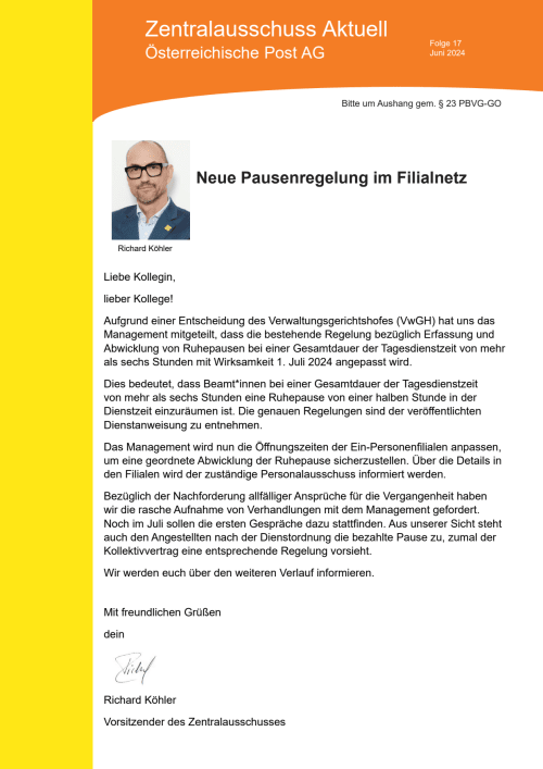 Neue Pausenregelung im Filialnetz